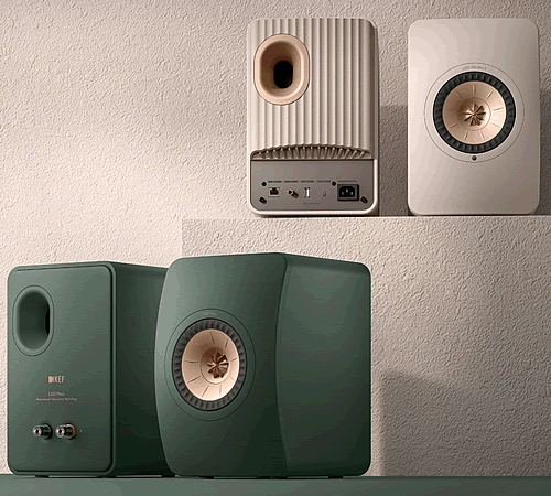 KEF LS50 meta Moss green and Sand shell